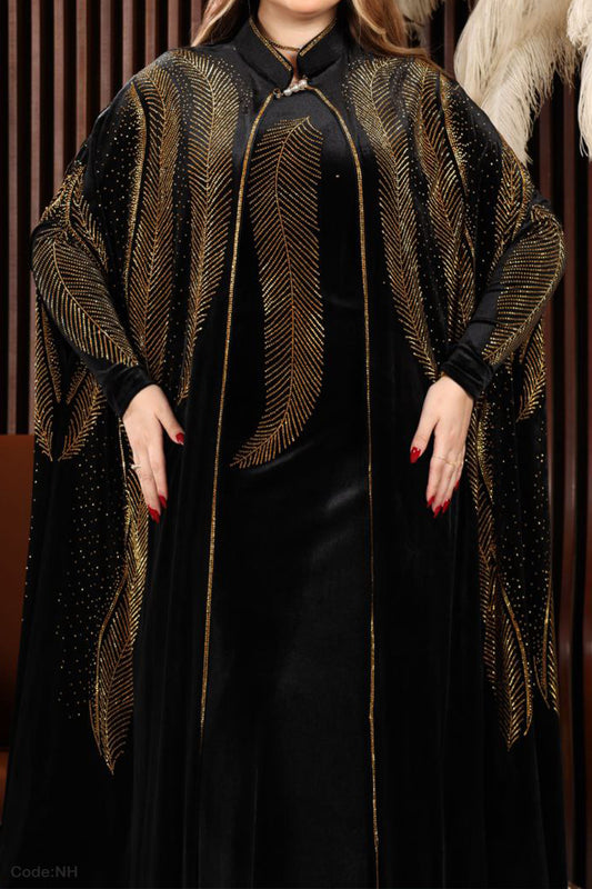 عباية ملكية تطريز الريشة - مخمل شتاء 2026