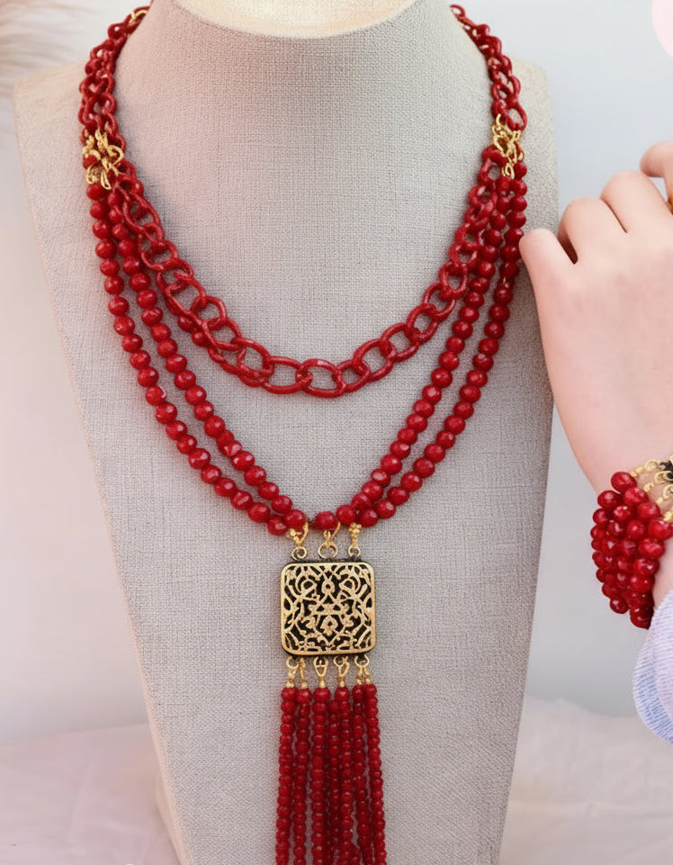 طقم هاله كريستال أحمر