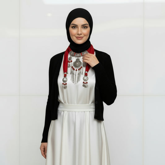 شال رقبة أحمر عربي راقي