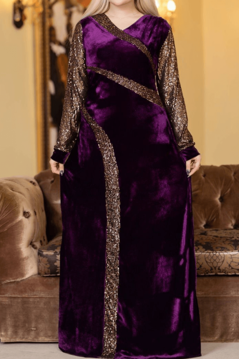 فستان استقبال تغريد - قطيفة فرنساوي عالي الجودة