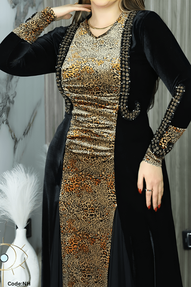 جلابية جلد النمر - قطيفة مخمل ناعم شتاء 2025