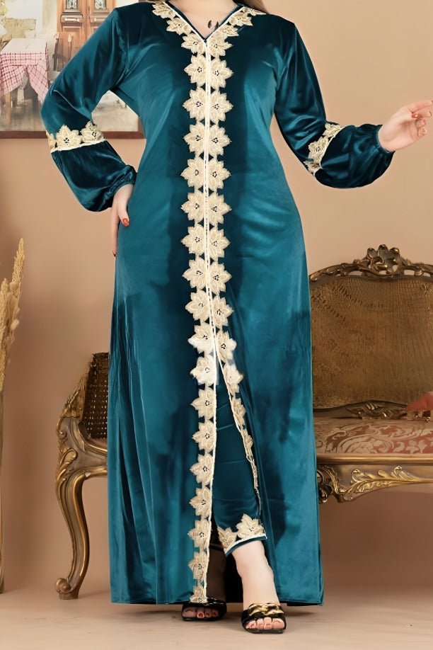 طقم جلابية الزهور - قطيفة عالي الجودة