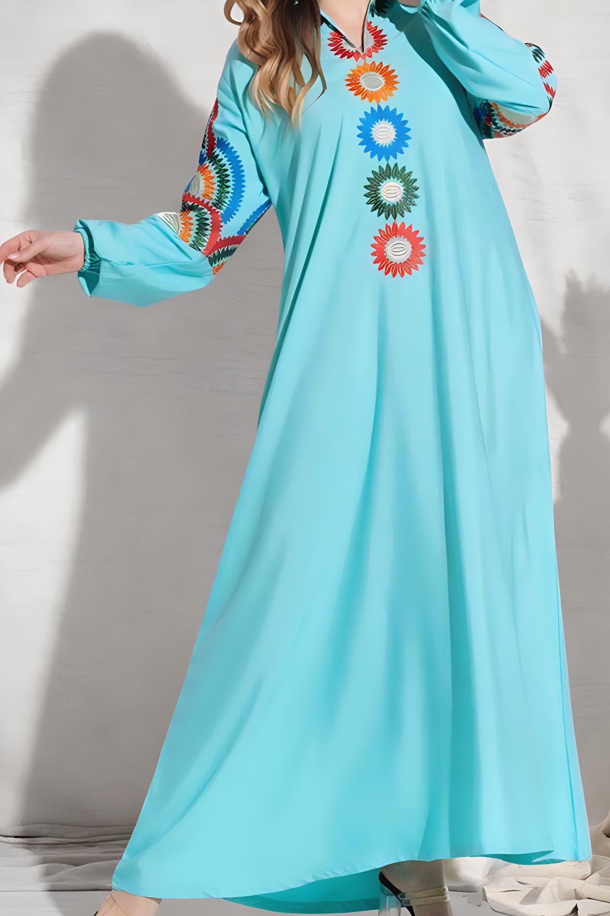 جلابية ريحانة - أبيض، عنابي، كحلي، ازرق وأصفر (7574100345046)