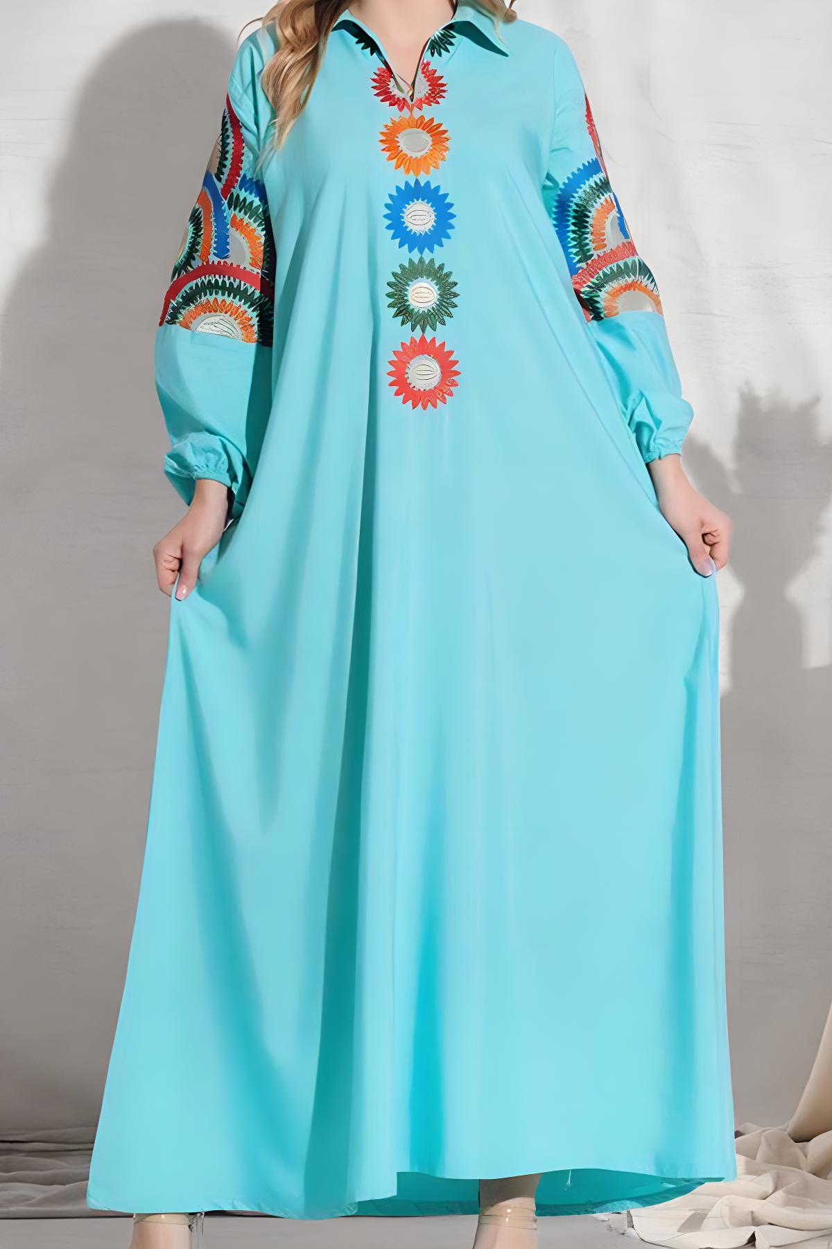 جلابية ريحانة - أبيض، عنابي، كحلي، ازرق وأصفر (7574100345046)