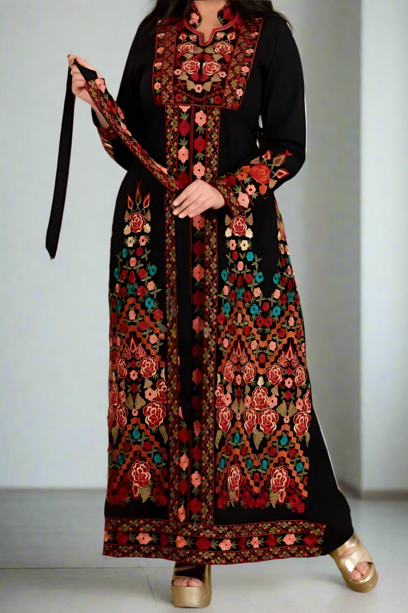 عباية سرية بزخرفات فخمة - كريب عالي الجودة