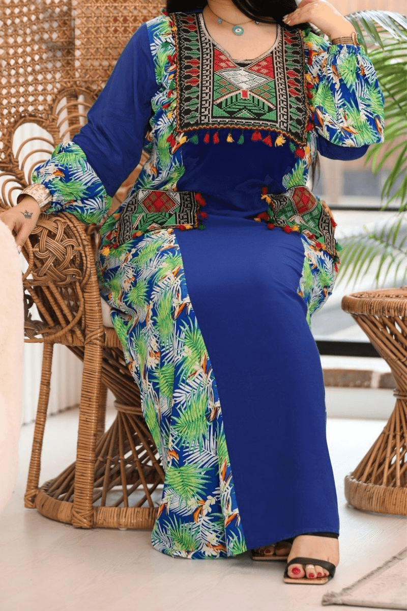 جلابية حلا مزخرفة بقماش مشجر - قطن