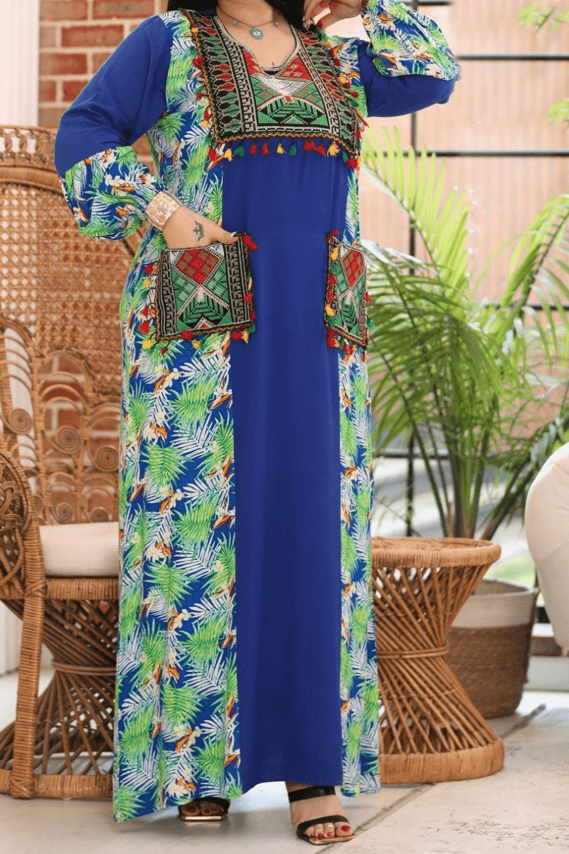 جلابية حلا مزخرفة بقماش مشجر - قطن