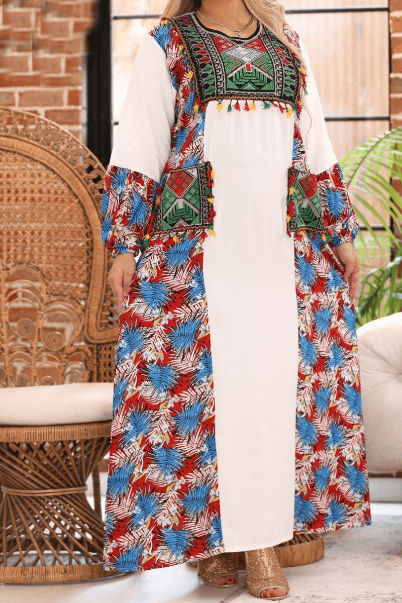 جلابية حلا مزخرفة بقماش مشجر - قطن