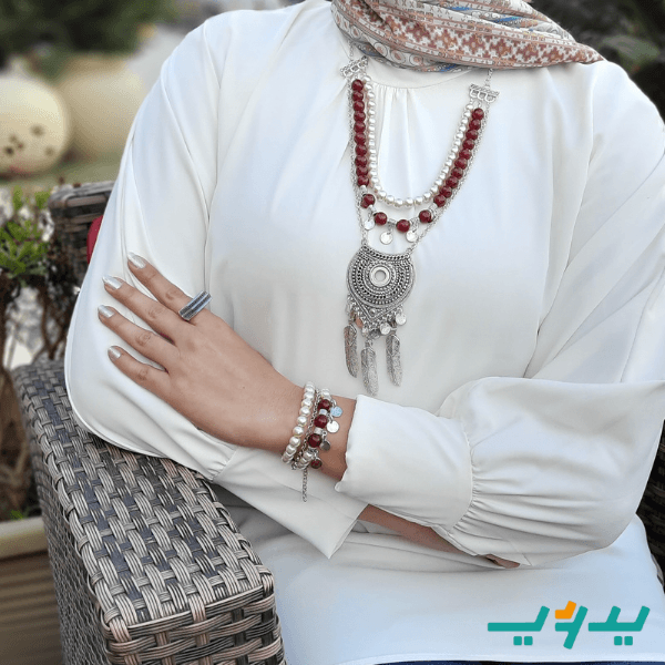 طقم الريشه الفضيه بالعقيق - مطلي بماء الفضه