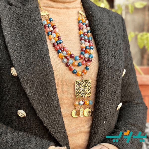 عقد شيرين بالعقيق الملون - نحاس