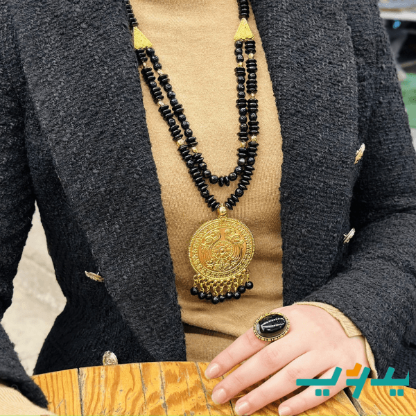 طقم طيبة بالعقيق - مطلي بماء الذهب