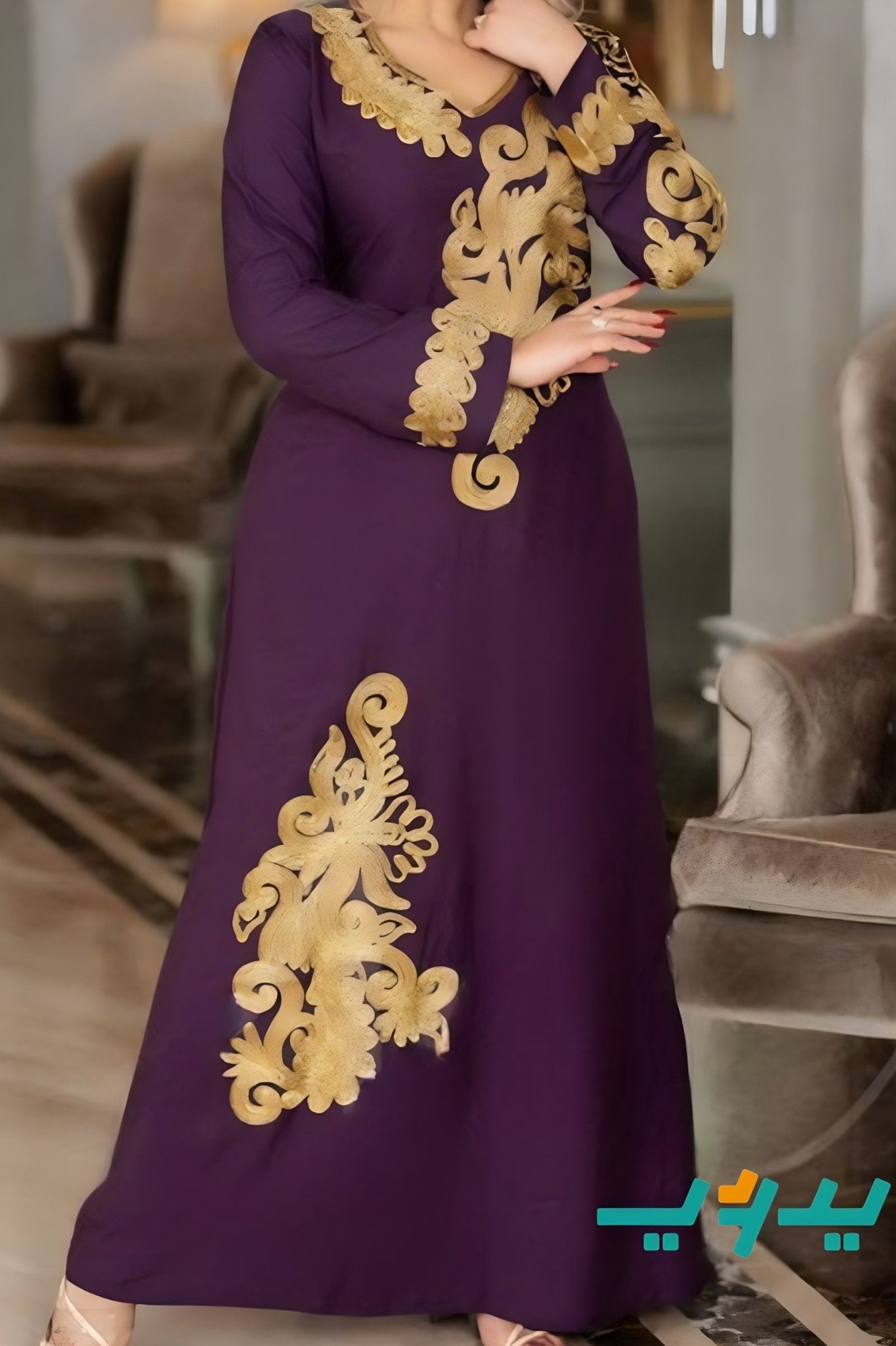 جلابية چيهان الفخمة - أسود و بنفسجي