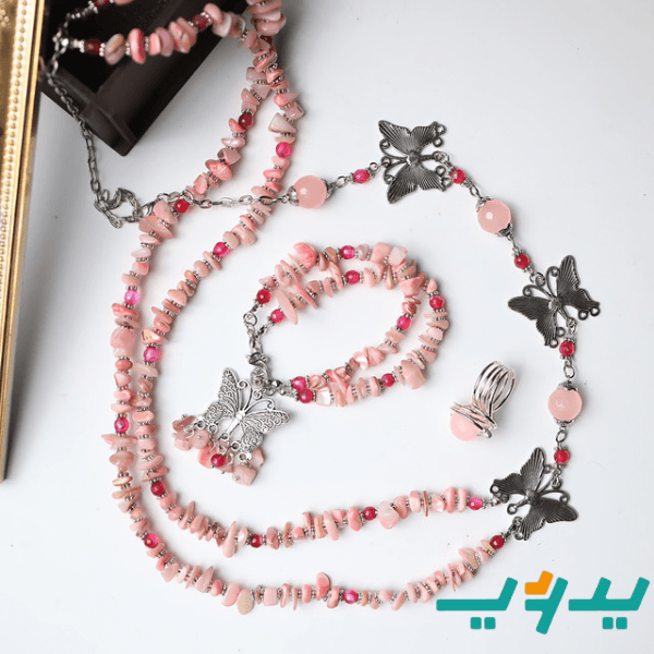 طقم تالين بحجر الصدف - مطلي بماء الفضه