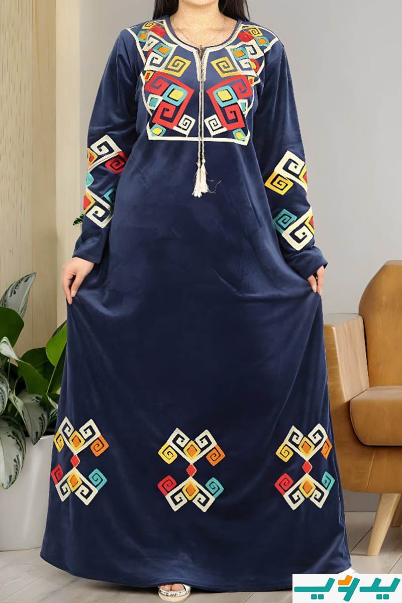 جلابية ميار بتصميم ناعم - قطيفة عالي الجودة