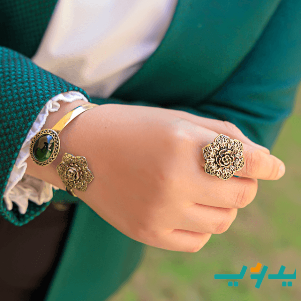 طقم روزي - نحاس و عقيق أخضر