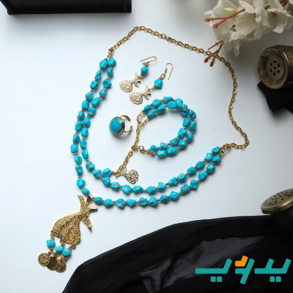 طقم فيروزه بحجر الچيران - مطلي بماء الذهب