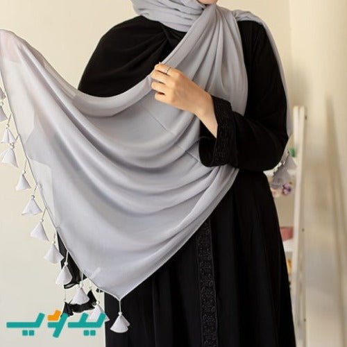 طرحه كريب شيفون بأطراف يدوية – رمادي (7563116806358)