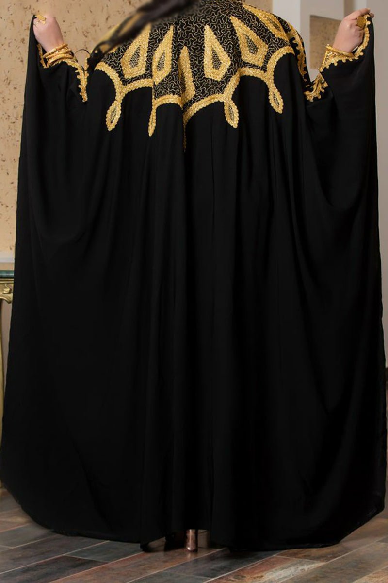 عباية نوف المغربية - أسود مطعم بالذهبي (7601661182166)