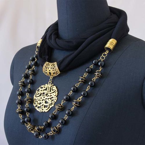 شال رقبه بالعقد و دلايات العقيق -أسود (7550543003862)