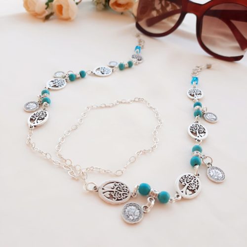 سلسلة نظارات شكل شجرة مزخرفة – أحجار الفيروز (7562939498710)