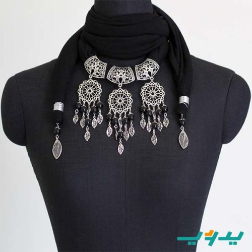 شال رقبة بالعقد و دلايات المانديلا – أسود (7550541791446)