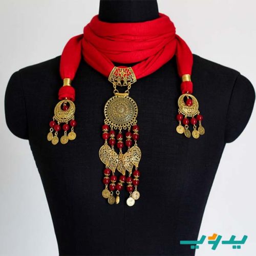 شال رقبة بالعقد و دلايات ورقة الشجر – أحمر (7550542315734)