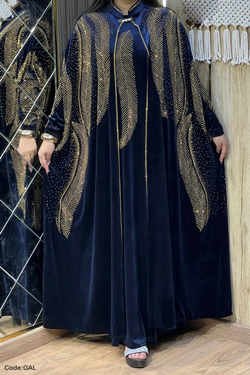 عباية ملكية تطريز الريشة - مخمل شتاء 2026