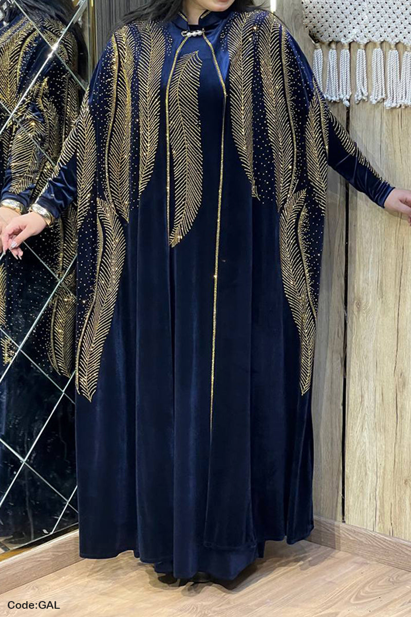 عباية ملكية تطريز الريشة - مخمل شتاء 2026