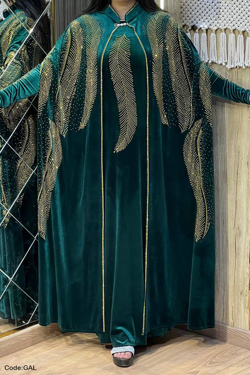 عباية ملكية تطريز الريشة - مخمل شتاء 2026