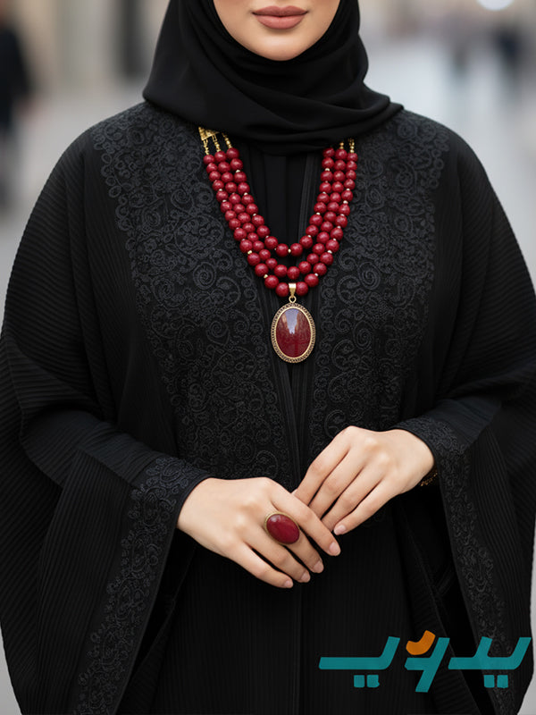 طقم عهد بحجر المرجان الأحمر – مطلي بماء الذهب