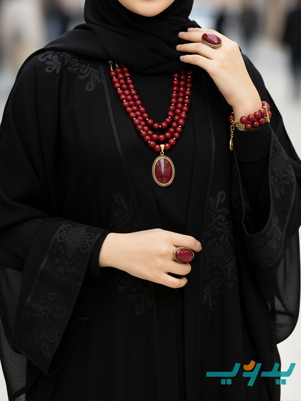 طقم عهد بحجر المرجان الأحمر – مطلي بماء الذهب