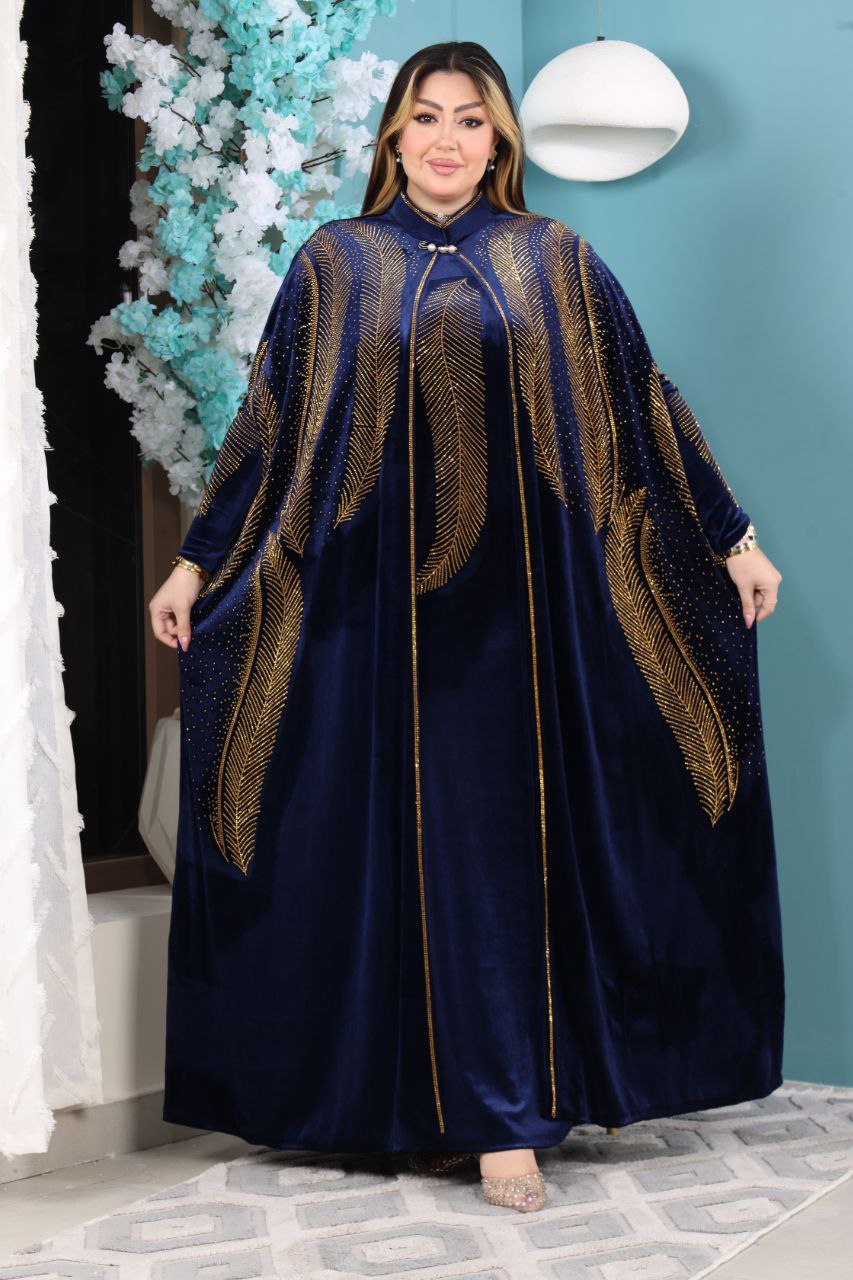 عباية ملكية تطريز الريشة - مخمل شتاء 2026