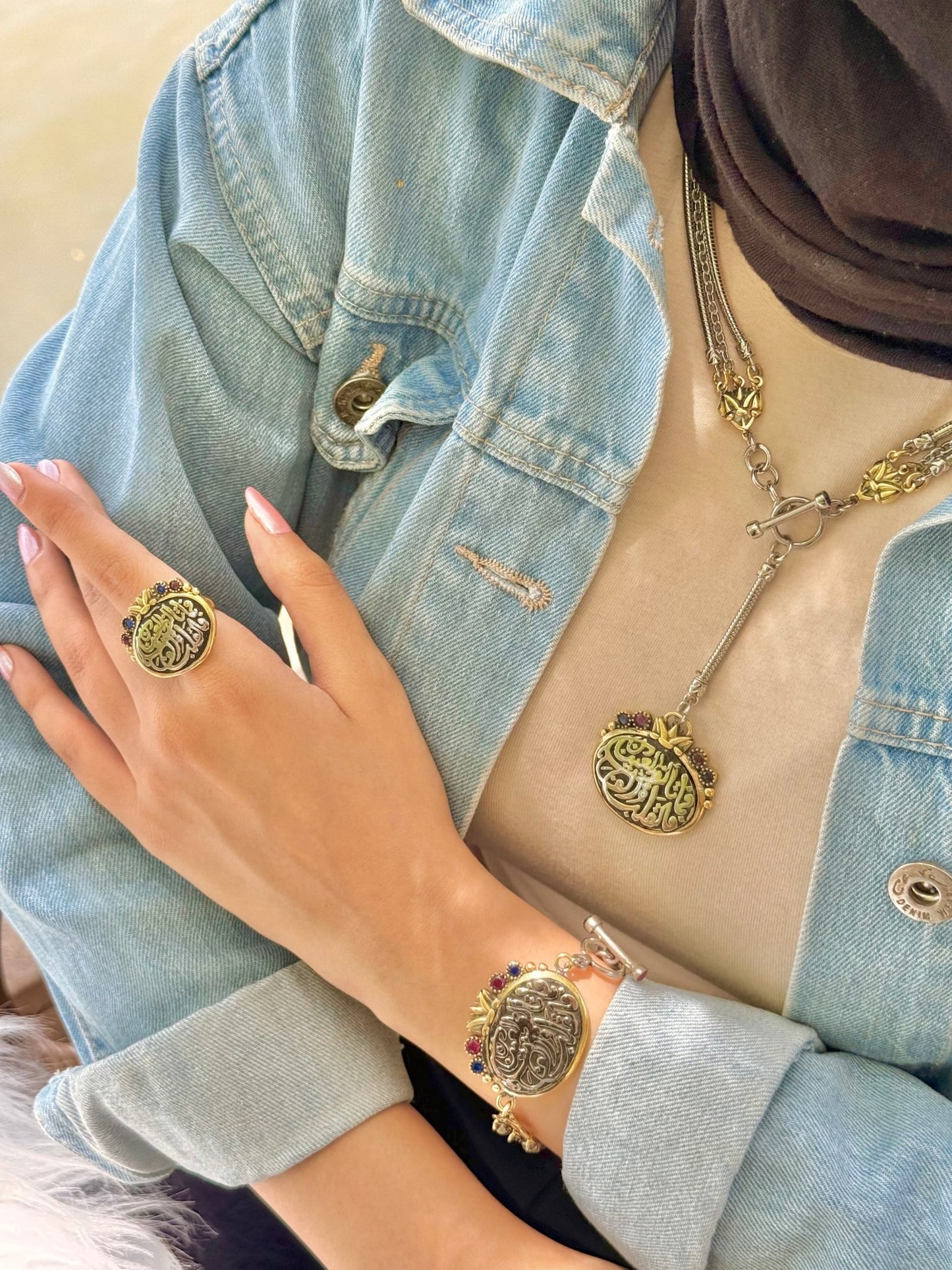 طقم الخط العربي مطلي ذهب و فضة