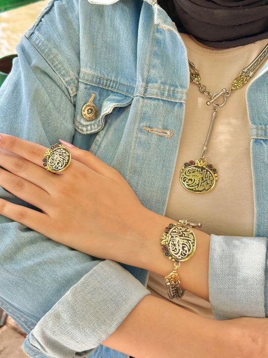 طقم الخط العربي مطلي ذهب و فضة