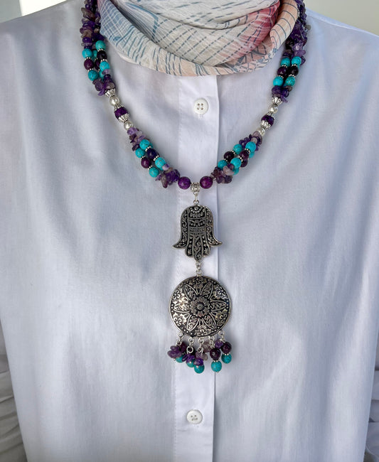 عقد ياقوت من حجر العقيق والفيروز