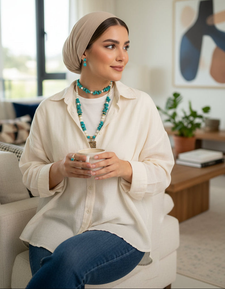 طقم عقد من اللؤلؤ و كسر الفيروز