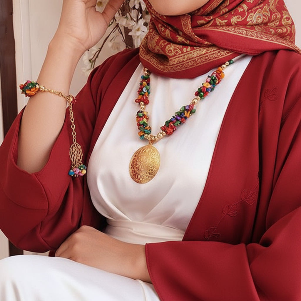 طقم فيروز من كسر الصدف الملون