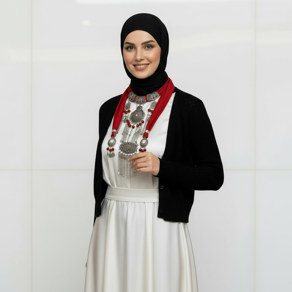 شال رقبة أحمر عربي راقي