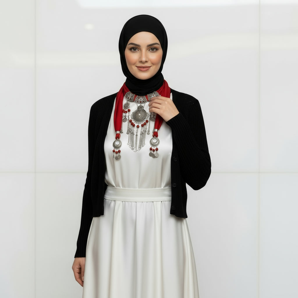 شال رقبة أحمر عربي راقي