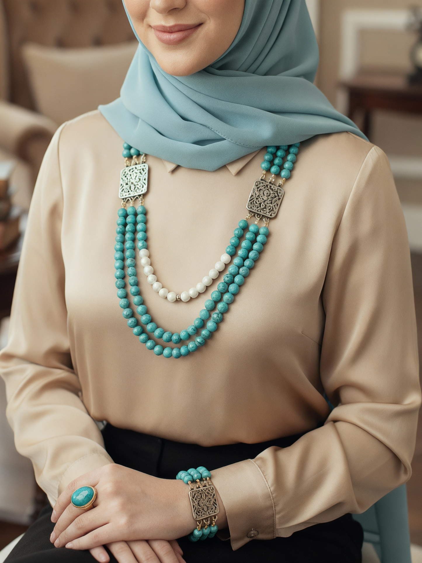 طقم وداد العربي - باحجار اللؤلؤ والعقيق