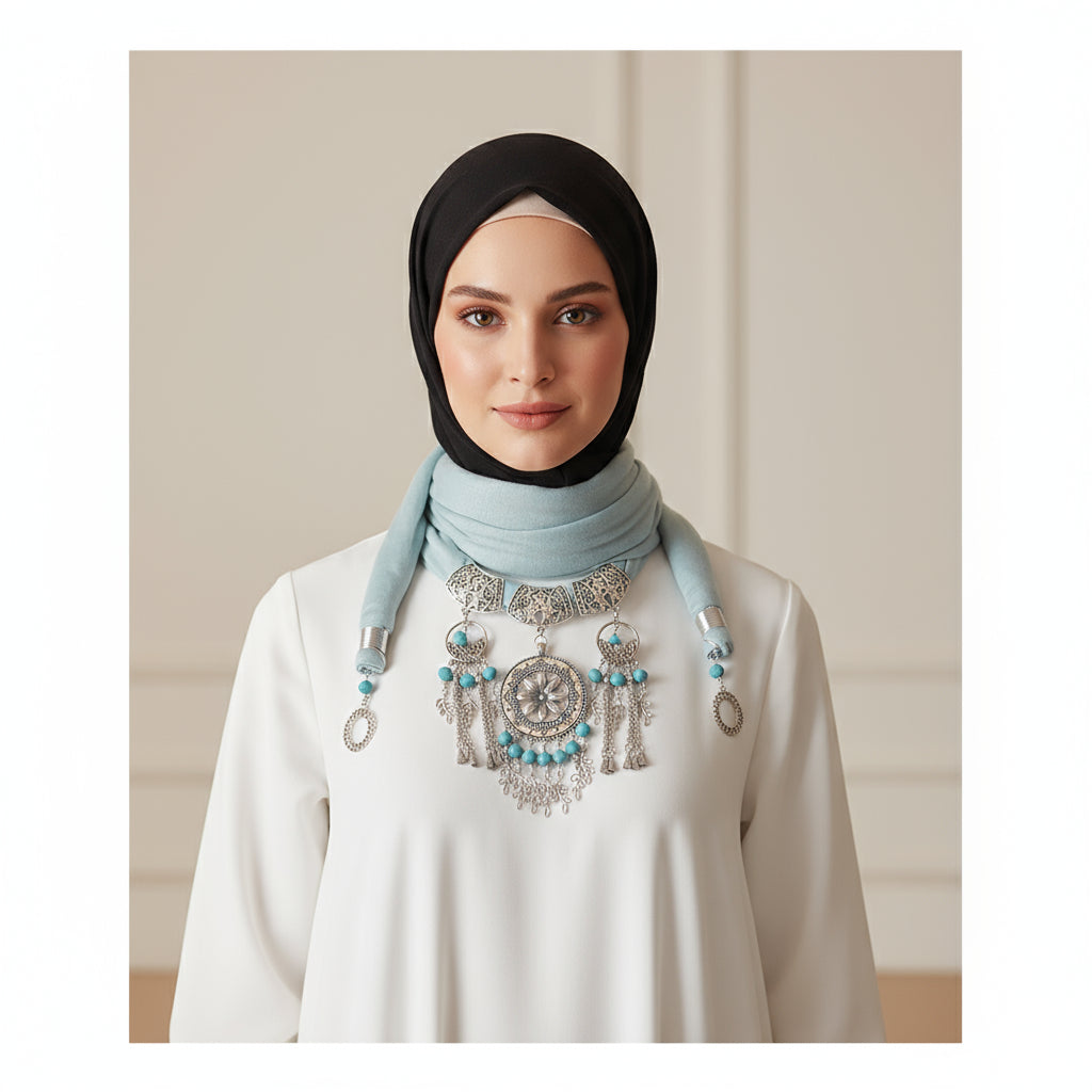 شال رقبة سارة الأزرق سماوي
