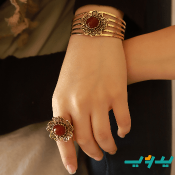 طقم زهرة الأقحوان – عقيق و نحاس (7566369587414)