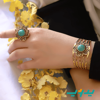 طقم زهرة الأقحوان – عقيق و نحاس (7566369587414)