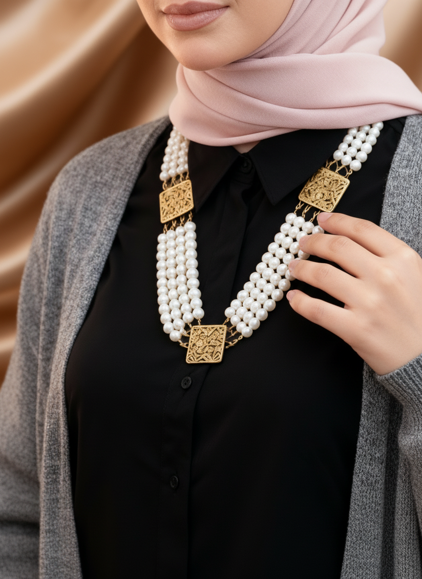 عقد جيلان - لؤلؤ بدلايات من النحاس