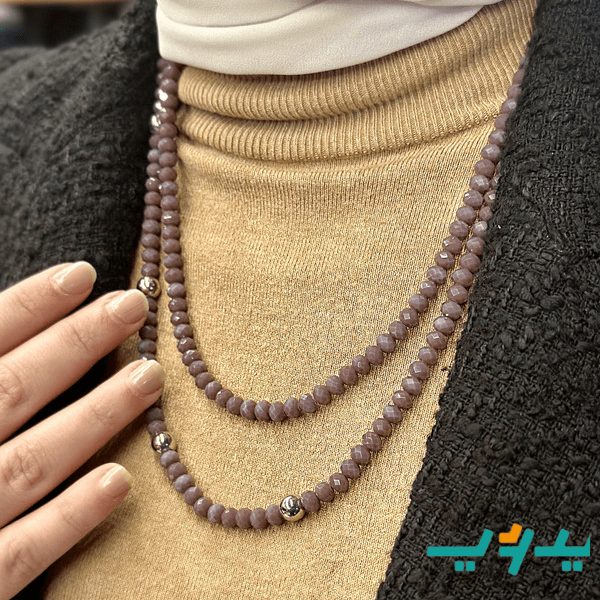 عقد جويريه بالكريستال - معدن فضي