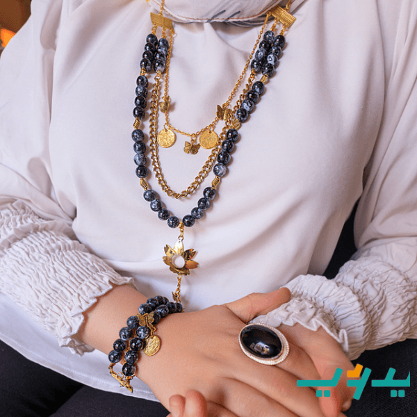 طقم ميادة بالعقيق - مطلي بماء الذهب