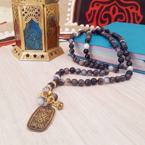مِسبحة العقيق المزخرف – عقيق بدرجات الأسود (7550728241366)