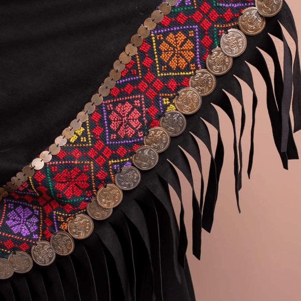 شال لمار بزخرفات بدوي فخمة - أسود