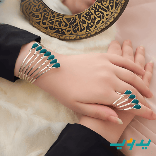 طقم إيمان بتصميم راقي - مطلي بماء الفضه