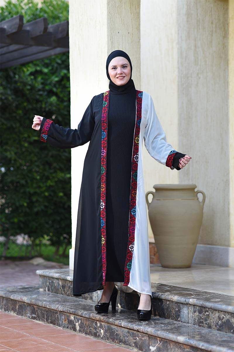 عباية روفان - شيفون أبيض و أسود